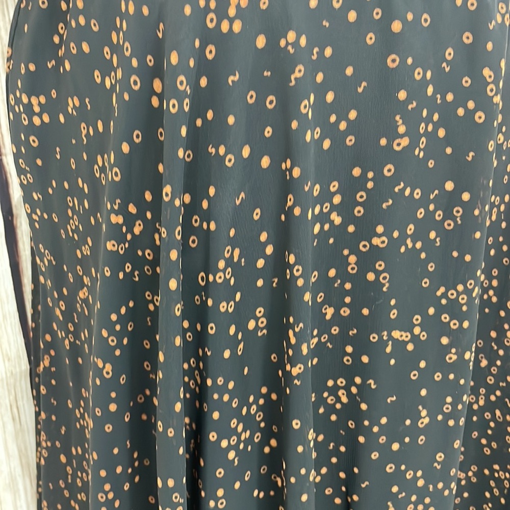 Silk Club Collection Black Flowy Maxi Skirt w/Brown Polka Dot Pattern Size Small - Picture 4 of 8